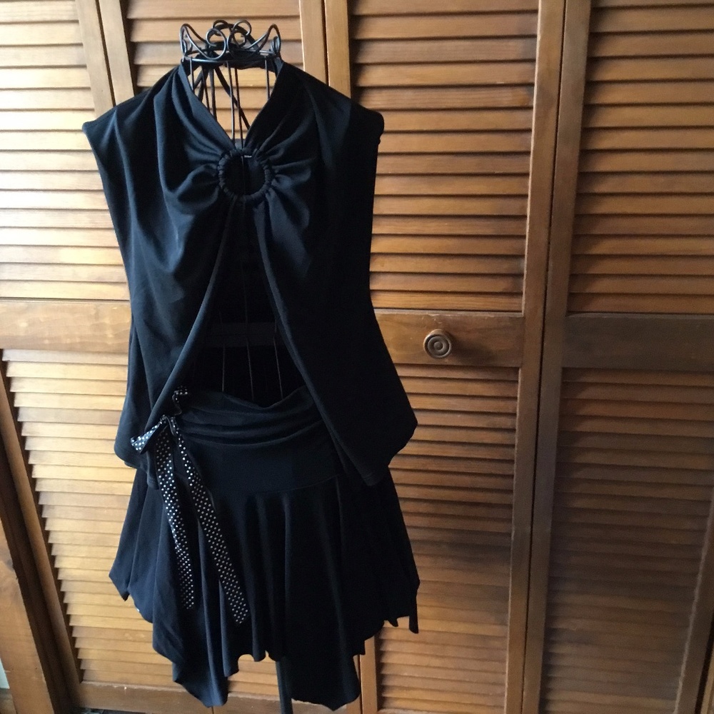 MIX & MATCH BLACK HALTER TOP & RAGGED HEM SKIRT L